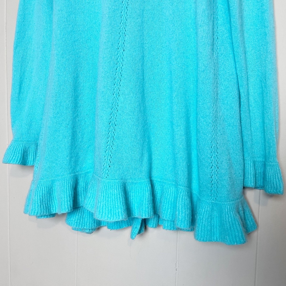 Lilly‎ Pulitzer 100% Cashmere Turquoise Ruffle Cardigan Small open front sweater - Picture 6 of 9